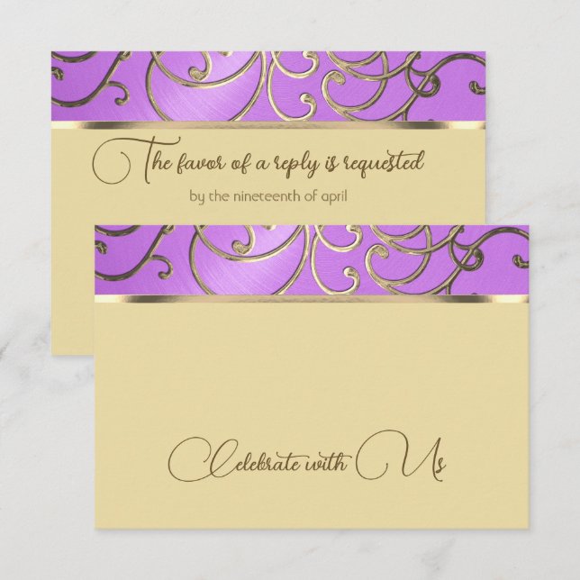 RSVP Card Elegant Orchid and Gold Filigree (Front/Back)