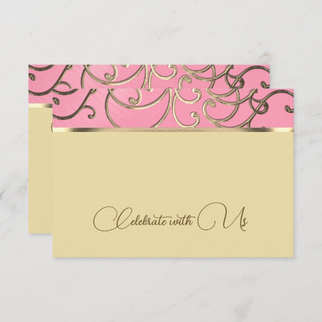 RSVP Card Elegant Pink and Gold Filigree (Front/Back)