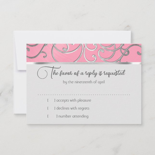 RSVP Card Elegant Pink and Silver Filigree (Back)