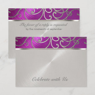RSVP Card Elegant Raspberry Pink Silver Filigree