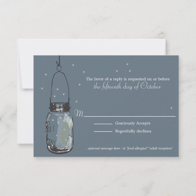 RSVP Card Fireflies & Mason Jar (Front)