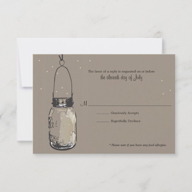 RSVP Card Fireflies & Mason Jar (Front)