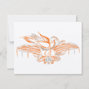 RSVP Card Flourish Birds Orange Coral & Grey
