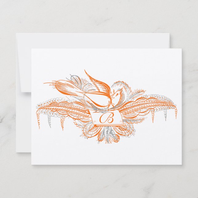 RSVP Card Flourish Birds Orange Coral & Grey (Front)