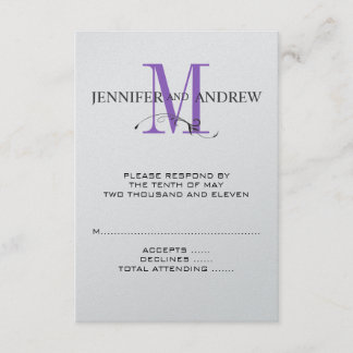 RSVP Card for Square Wedding Invite Purple Initial