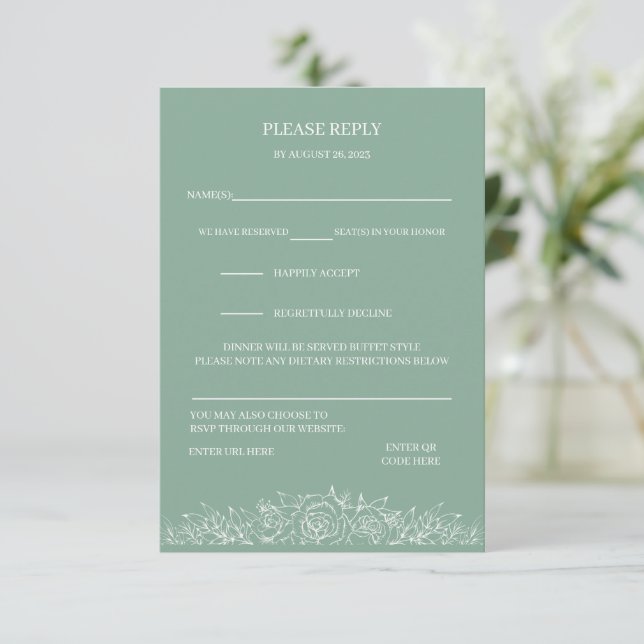 RSVP Card in Sage Florals (Standing Front)