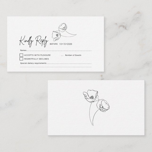 RSVP Card Insert - Minimalist Poppy Warm Wedding (Front/Back)