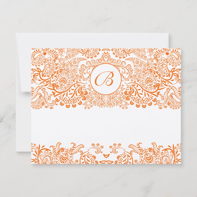 RSVP Card Love Birds Orange Coral ORANGE Whimsical (Front)