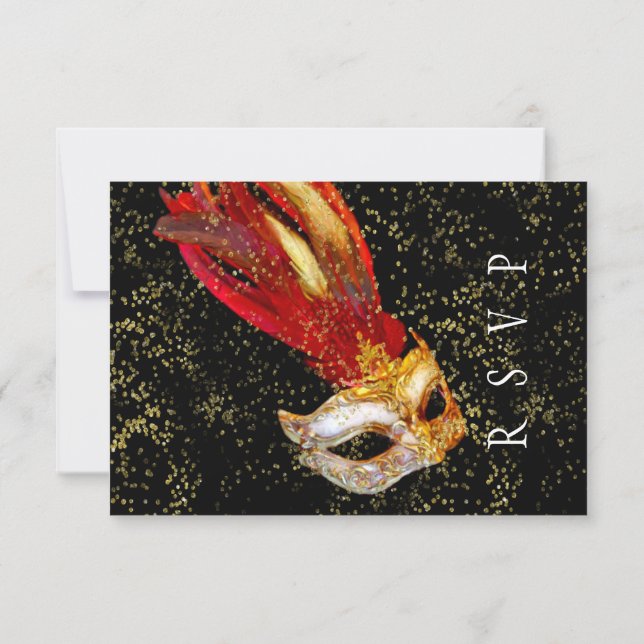 RSVP Card Masquerade Black Red Gold (Back)