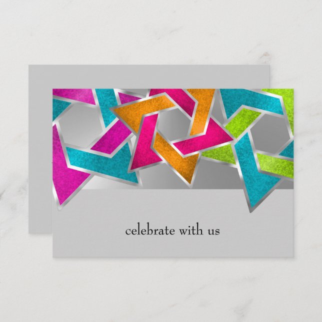 RSVP Card Multicolored Star of David Any Colour (Front/Back)