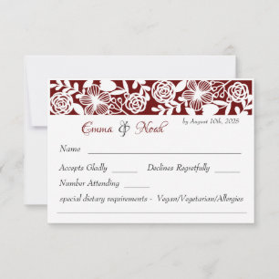 RSVP Card Open-Work Elegant Maroon Wedding