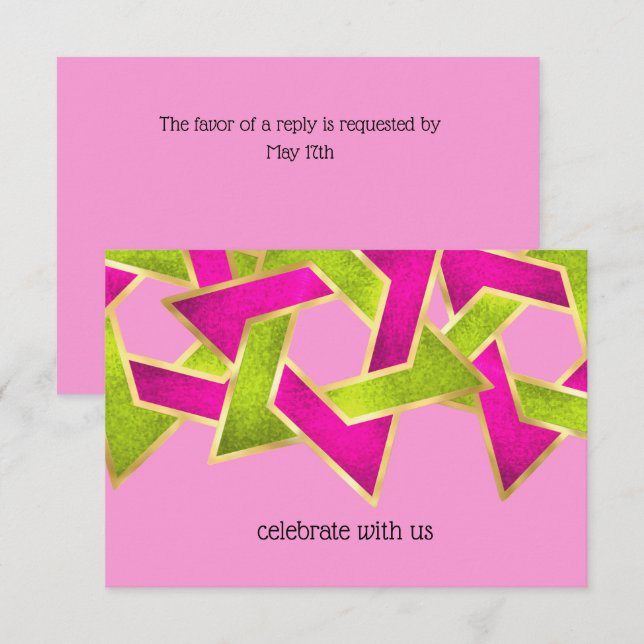 RSVP Card Pink Green Star of David (Front/Back)