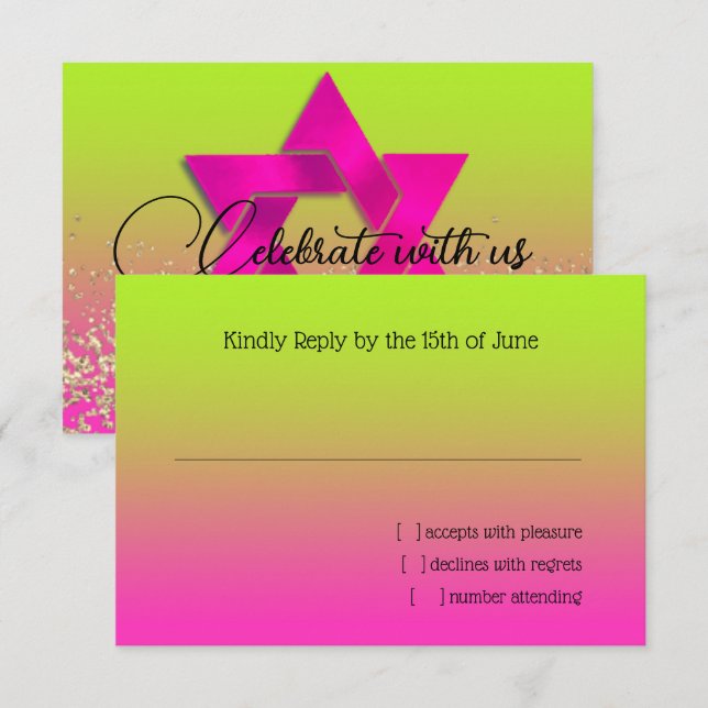 RSVP Card Pink to Green Ombre with Star (Front/Back)