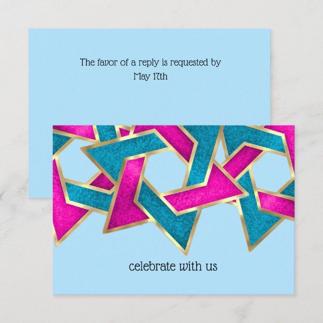 RSVP Card Pink Turquoise Star of David (Front/Back)