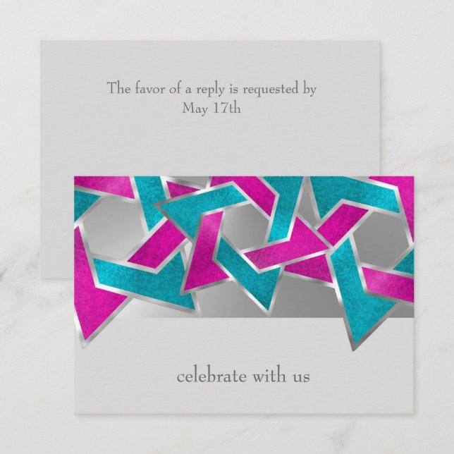 RSVP Card Pink Turquoise Star of David Any Colour (Front/Back)