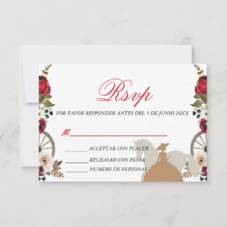 RSVP Card Quinceanera Red Charra Watercolor