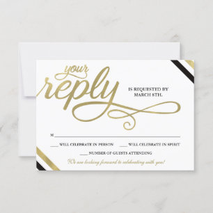 RSVP Card, Reply, Always & Forever, Faux Gold Card