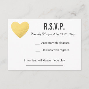 RSVP card Response Wedding Gold heart