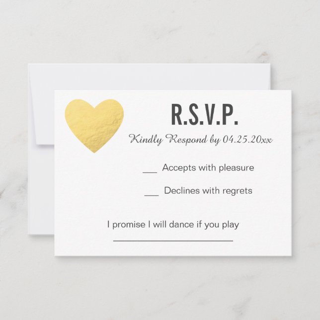 RSVP card | Response | Wedding | Gold heart (Front)
