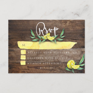 RSVP CARD   Rustic Wood Lemon Watercolor Wedding
