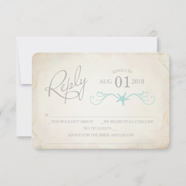 RSVP Card, Starfish Beach Wedding Invitation (Front)