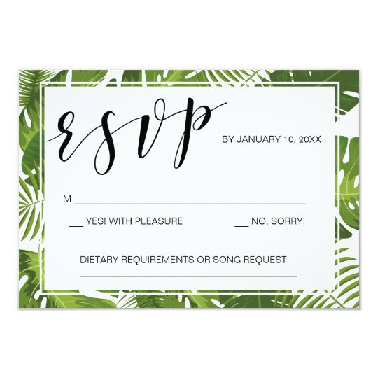 RSVP card template tropical elegant wedding