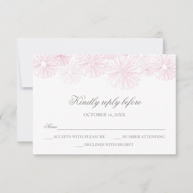 RSVP Card w/ Flowers - Girl's Baptism, Communion (Front)
