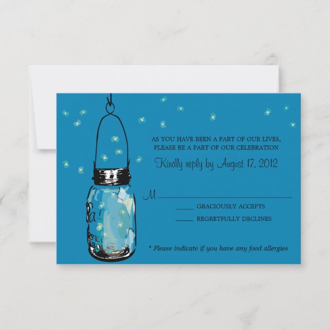 RSVP Card Whimsy Fireflies and Mason Jar (Front)