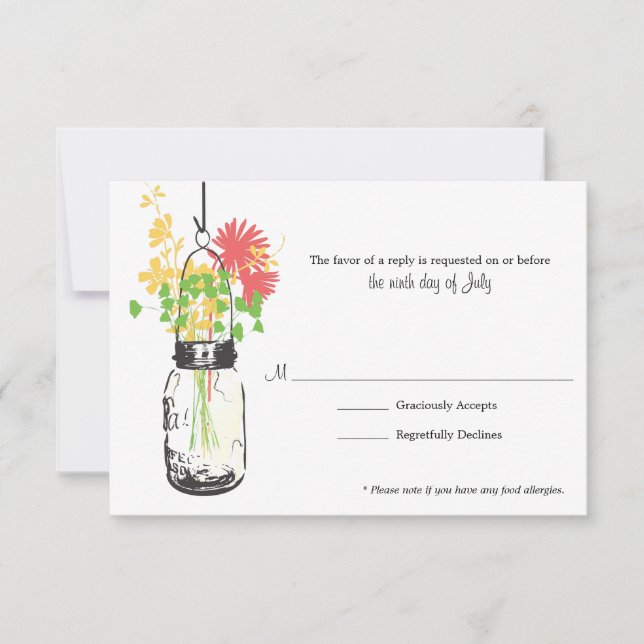 RSVP Card  Wild Flowers & Mason Jar (Front)