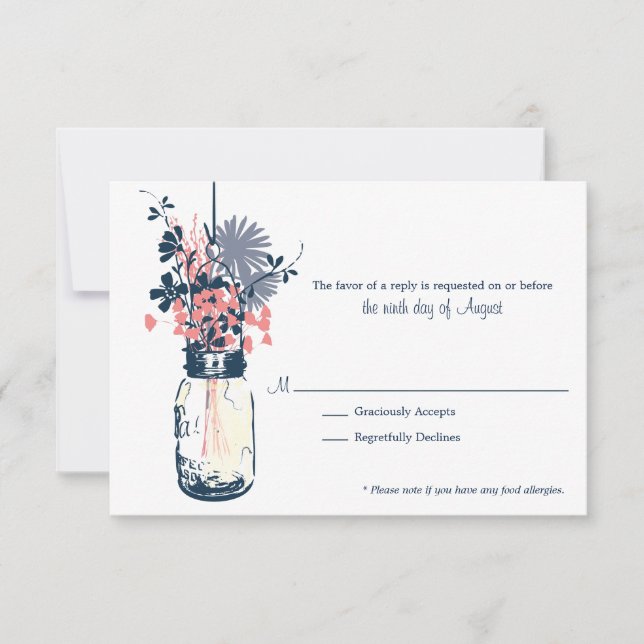 RSVP Card  Wild Flowers & Mason Jar (Front)