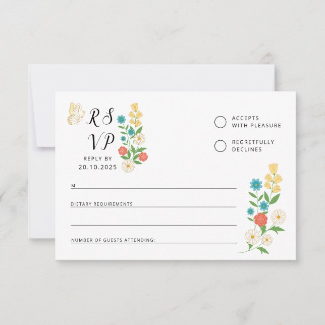 RSVP Card with drawn wildflowers (Front)