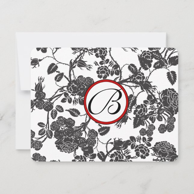 RSVP Cards Black and Grey Roses Red Trim (Front)