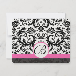 RSVP Cards-Black & White Damask Hot Pink Trim