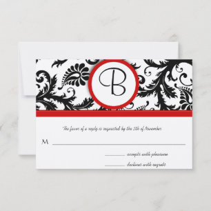 RSVP Cards-Black & White Damask Red Trim Card