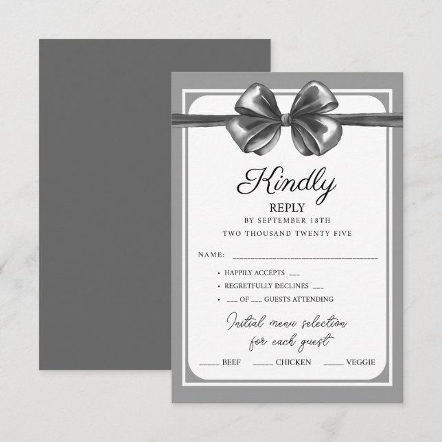 RSVP Cards Luxurious Black Bow Wedding. (Front/Back)