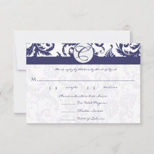 RSVP Cards Navy Blue & White Damask