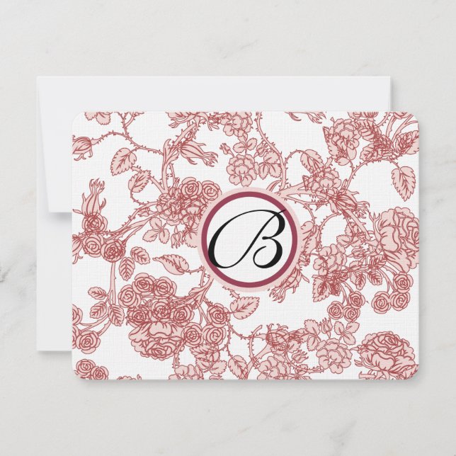 RSVP Cards-Pink Roses Maroon Trim - faded pattern Card (Front)