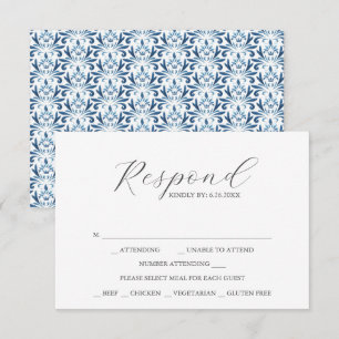 RSVP Cards with Meal Choice Dusty Blue Pattern