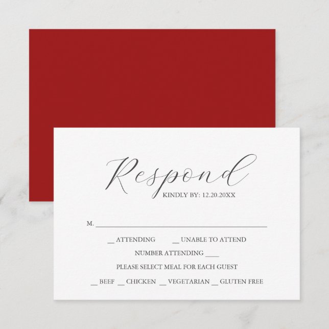 RSVP Cards with Meal Choice Red (Front/Back)