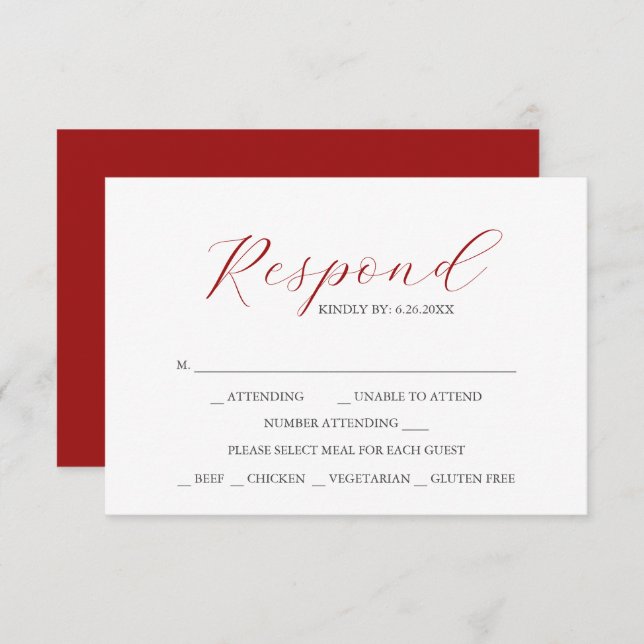 RSVP Cards with Meal Choice Red (Front/Back)