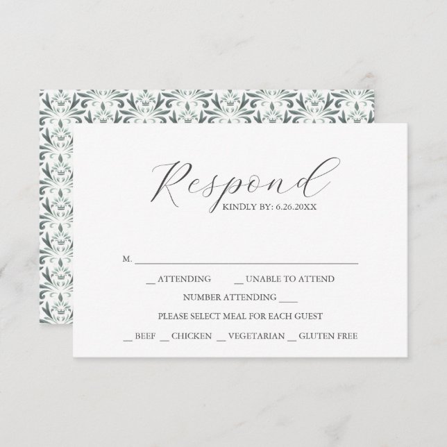 RSVP Cards with Meal Choice Sage Green Pattern (Front/Back)