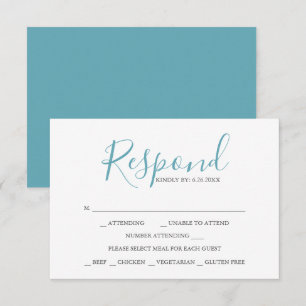 RSVP Cards with Meal Choice Turquoise Blue