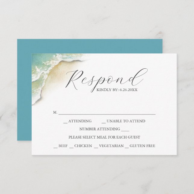 RSVP Cards with Meal Choice Watercolor Shoreline  (Front/Back)