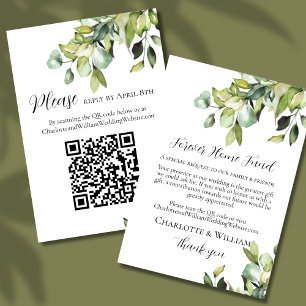 RSVP Cash Fund QR Code Elegant Green Botanicals  Enclosure Card