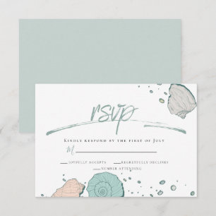 RSVP Casual Beach Seashells Coral and Teal Invitation