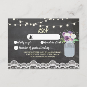 RSVP Chalk Lace Wedding Rustic Lights Floral Jar Invitation