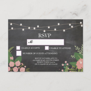 RSVP Chalk Wedding Rustic Lights Floral Cards