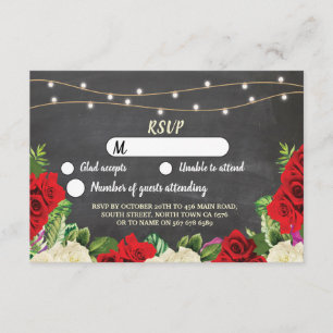 RSVP Chalk Wedding Rustic Lights Red Roses Invitation