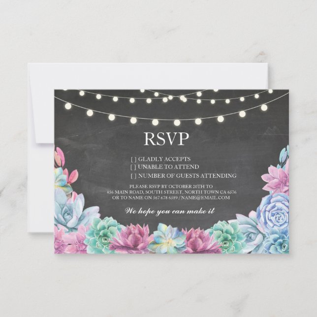 RSVP Chalk Wedding Rustic Succulents Floral Cards (Front)