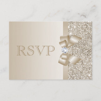 RSVP Champagne Sequins, Bow & Diamond RSVP Card